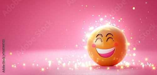 An emoji with a smiling face and sparkles around it, suggesting happiness or joy, on a pink background with