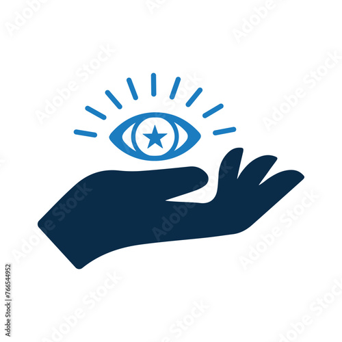 Magic, hand, sun icon. Black vector graphics.