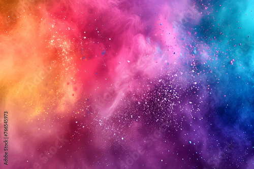 Holi background colorful powder explosions.