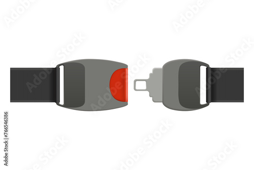 Safety belt. Fasten your seatbelt, warning banner. Safe driving rule concept. Vehicle driving or airplane belt with lock for save your life in road accident decent