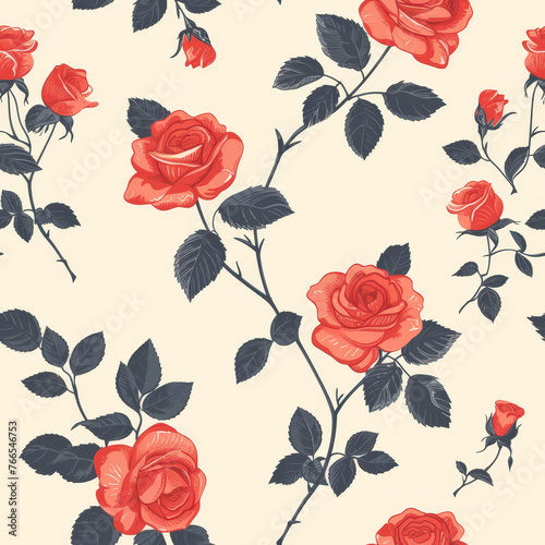 A pattern of roses is drawn on a white background  seamless pattern
