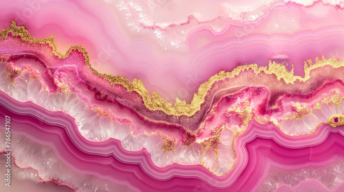 Amazing colorful pink agate crystal stone background with gold veins