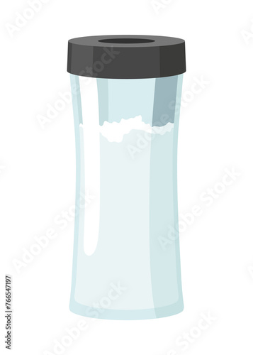 Salt icon. Glass jar, saltcellar with kitchen seasoning, flavoring for sprinkling spicy powder. Ingredient, condiments for food.  illustration of spice powder food