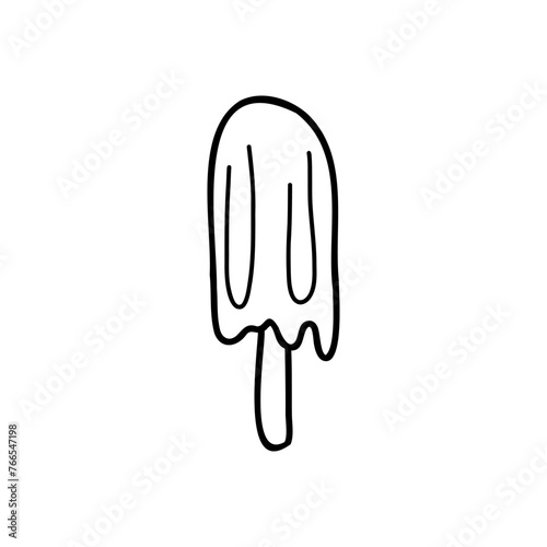 Vector black and white popsicle icon in doodle style. Drawing sketch illustration hand drawn line. Stock vector illustration.
