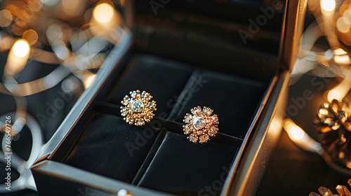 These exquisite diamond earrings are elegantly presented in a stunning box, making them the perfect gift for any occasion. photo