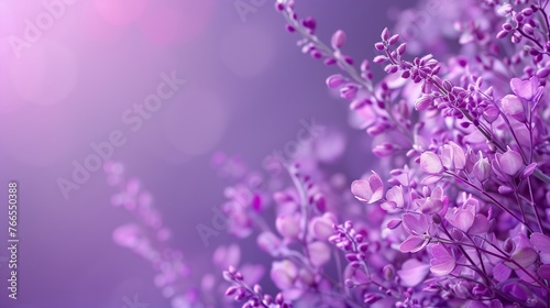 elegantly detailed purple flower, illuminated to perfection, offering copy space on a luxurious purple background. adobe stock, elegant, detailed, purple flower, illuminated, perfection, copy space, l