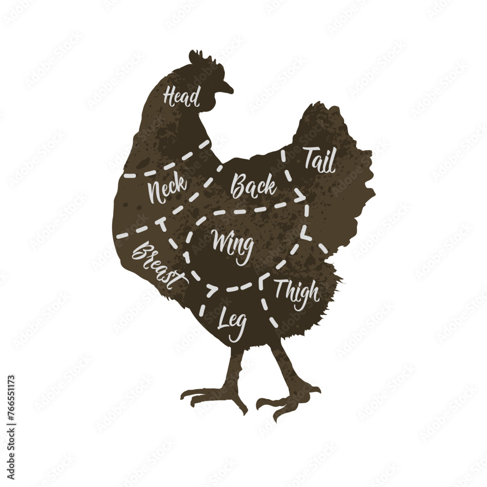  Butcher diagrams of meat hen, chicken  - vector illustration