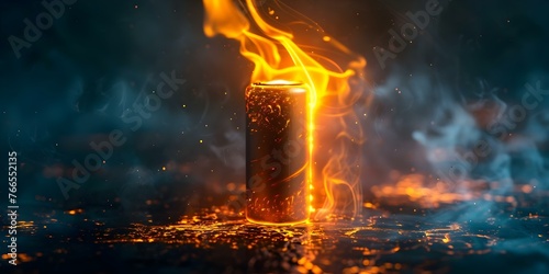 Compelling image illustrating the dangers of lithiumion battery fires emphasizing the importance of battery safety. Concept Battery safety, Lithium-ion fires, Fire hazards, Safety precautions photo