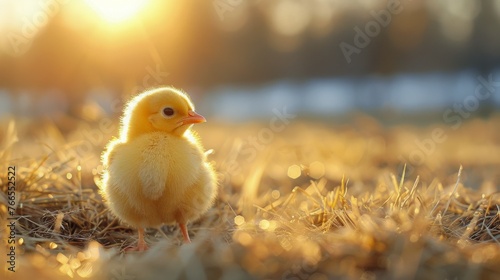 Small Yellow Chicken on Grass Field