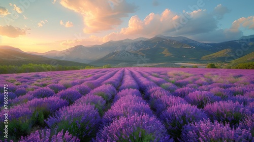 Lavender Field With Mountains
