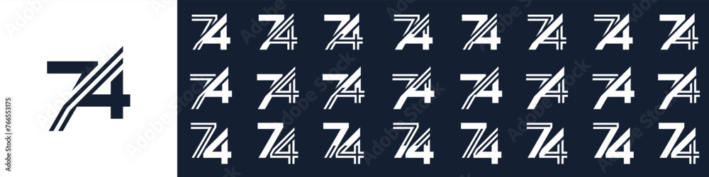 Fototapeta premium collection of creative number 74 logo designs. abstract seventy-four design vector illustration