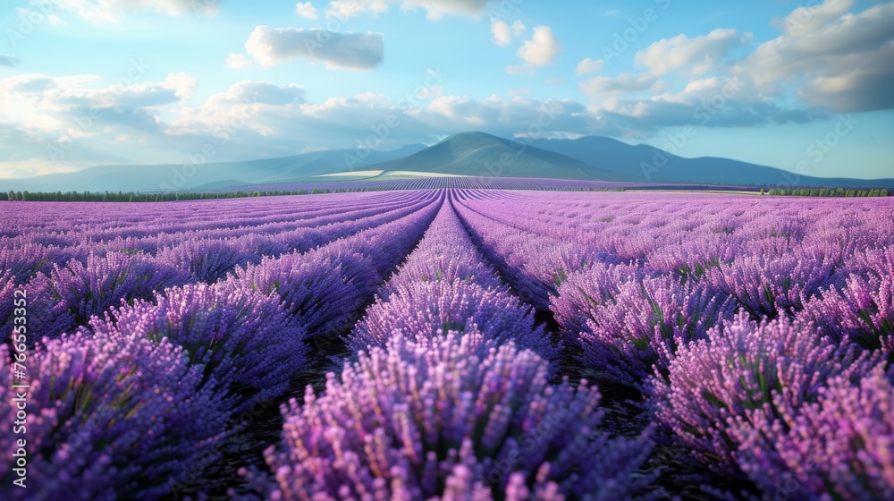 Lavender Field With Mountains Background
