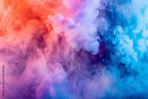 Fondo abstracto con humo de diferentes colores formando figuras geométricas en colores azules, violetas y rojos photo
