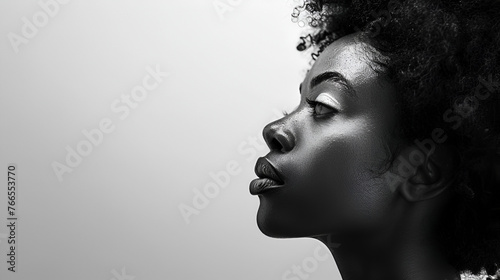 African woman on white background, representing Black Lives Matter, Juneteenth and Afro American Freedom, ai generative