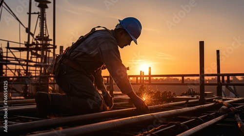 A group of men wearing hard hats and safety glasses are working on a project