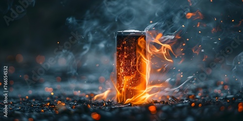 Illustrating the Importance of Fire Prevention with a Photo of a Lithium-Ion Battery Fire. Concept Fire Prevention, Lithium-Ion Battery, Safety Awareness, Illustrated Demonstration