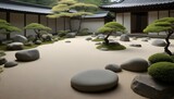 Tranquil Japanese Rock Garden With Meticulously R