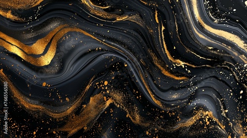 Black and Gold Abstract Background With Gold Paint