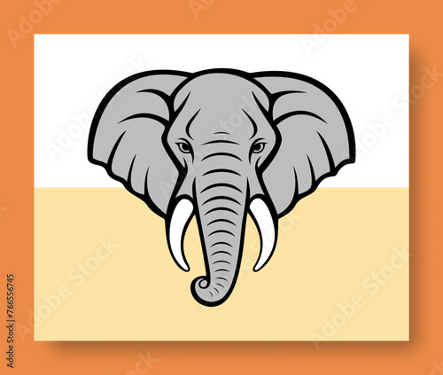 Elephant head vector illustration. Animal world. Isolated flat style elephant head figure on a colored background. Elephant face drawing.