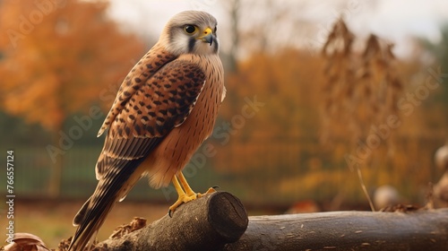 Kestrel (Falco tinnunculus) in autumn forest