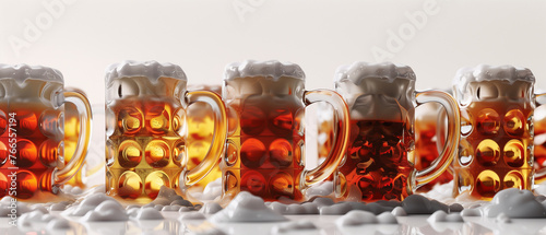 Beer mugs on table