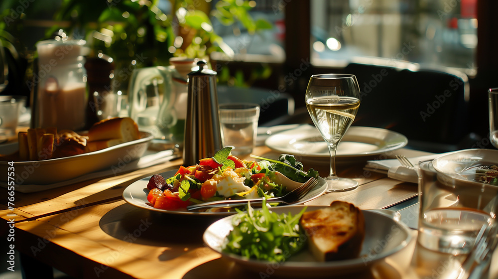 Table with food and wine Table with food and wine