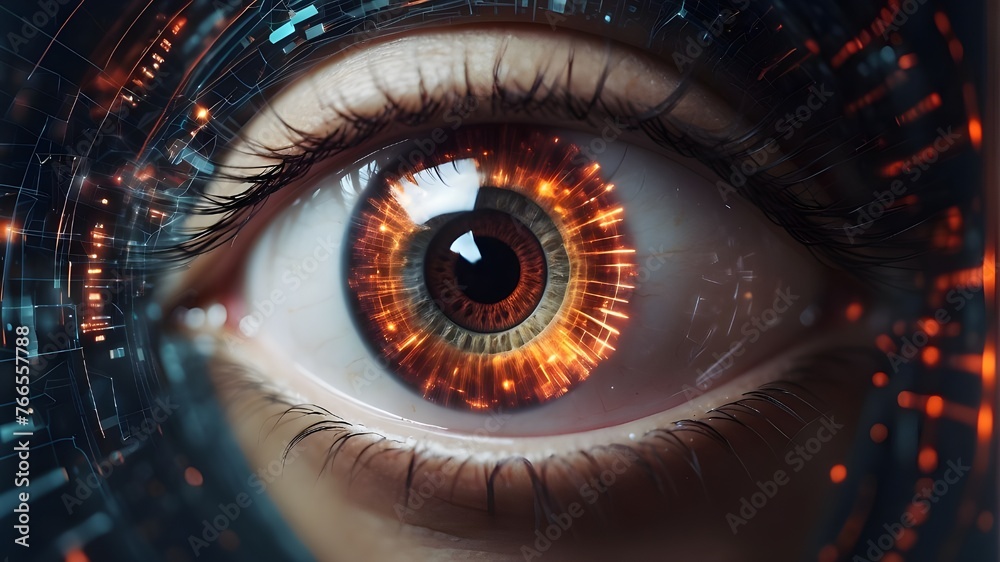 Modern woman's eye display Concept of cyberspace, science, background, technology, human vision, digital Modern woman's eye display Concept of cyberspace, science, background, technology, human vision, digital