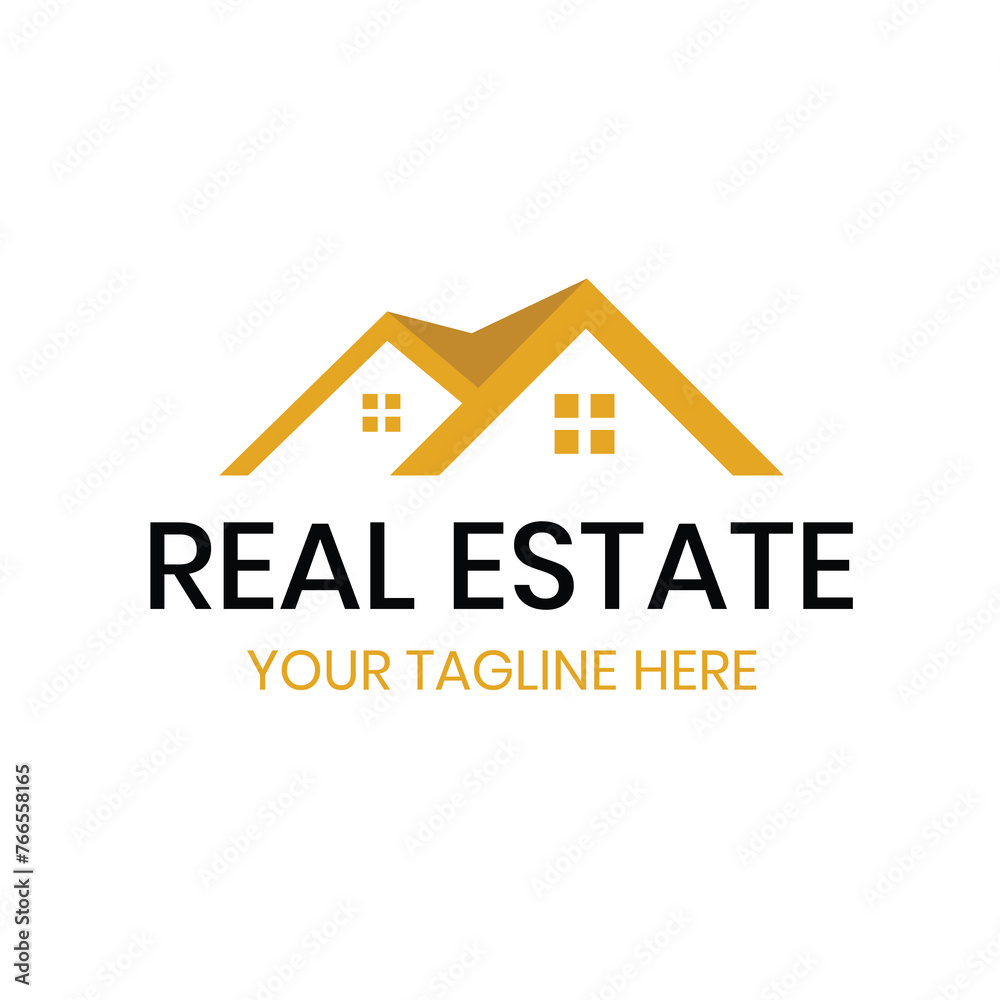 Real Estate Logo Vector. Logo Design Template for Property Real Estate Company. Modern Logo Illustration with House Icon in Yellow Colours.