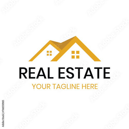 Real Estate Logo Vector. Logo Design Template for Property Real Estate Company. Modern Logo Illustration with House Icon in Yellow Colours. (ID: 766558165)