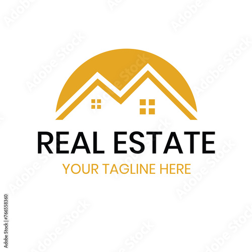 Real Estate Logo Vector. Logo Design Template for Property Real Estate Company. Modern Logo Illustration with House Icon in Yellow Colours. (ID: 766558360)