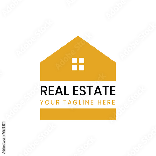 Real Estate Logo Vector. Logo Design Template for Property Real Estate Company. Modern Logo Illustration with House Icon in Yellow Colours. (ID: 766558511)