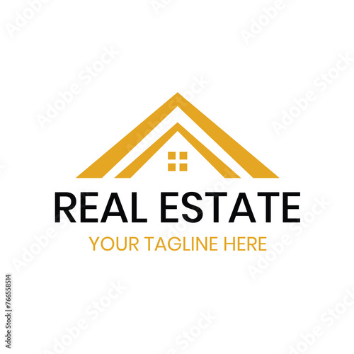 Real Estate Logo Vector. Logo Design Template for Property Real Estate Company. Modern Logo Illustration with House Icon in Yellow Colours. (ID: 766558514)