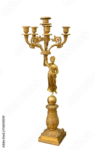 Bronze antique candelabra on a white background isolated