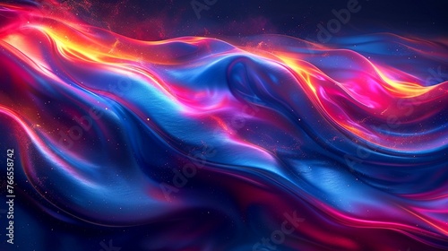 Abstract Painting of Blue, Pink, and Orange Waves