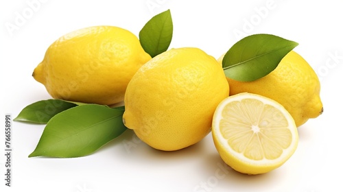 Wallpaper Mural Lemons with green leaves on a white background. Isolated Torontodigital.ca