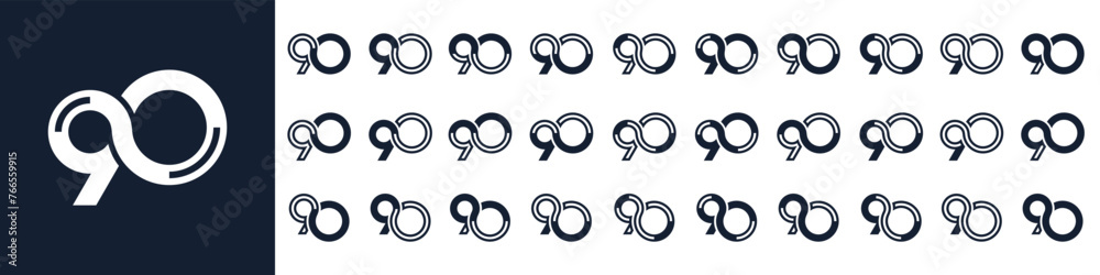 collection of creative number 90 logo designs. abstract ninety design vector illustration collection of creative number 90 logo designs. abstract ninety design vector illustration
