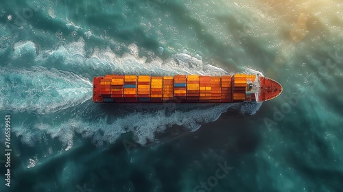 Aerial view of a container cargo ship, import, export, business logistics and transportation of international container ships