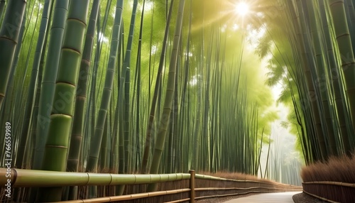 Tranquil Bamboo Forest Illuminated By Sunlight Ze Upscaled 4