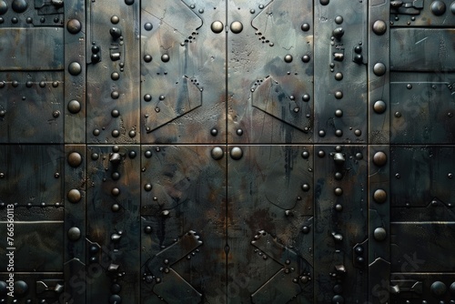 Futuristic Biomechanical Texture for Sci-Fi Wall Panels with Switches, Rivets and Armoring in Dark Metallic Iron