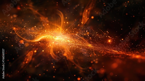 Glistering Orange Flare on Black Background - Bright Artistic Abstract Design with Shining Colours