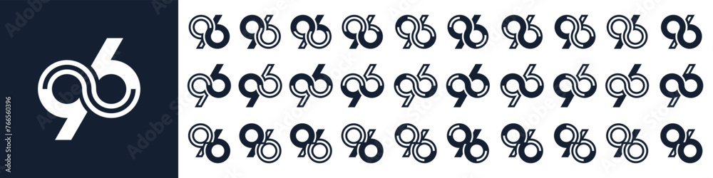 collection of creative number 96 logo designs. abstract ninety-six design vector illustration collection of creative number 96 logo designs. abstract ninety-six design vector illustration