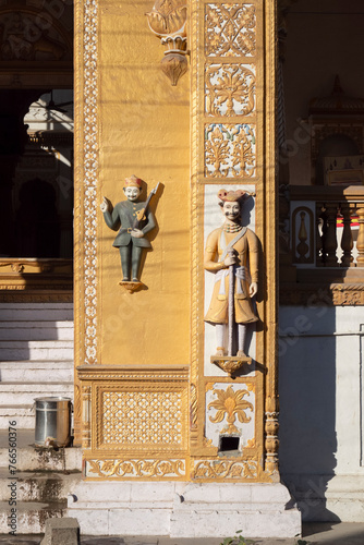 Entrance welcome sculptures Darbaan of Holkar Architecture, Indore, Madhya Pradesh. Indian Architecture. Ancient Architecture of Indian temple. photo