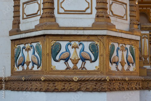 Decorative wall sculptures of Jain Mandir, Indore, Madhya Pradesh. Indian Architecture. Ancient architecture of Indian temple. photo