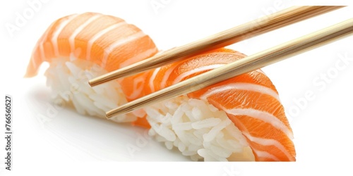 Isolated Sushi and Chopsticks on White Background - Asian Cuisine, Seafood, and Japanese Culture Symbolizing Healthy Eating and Dining Experience