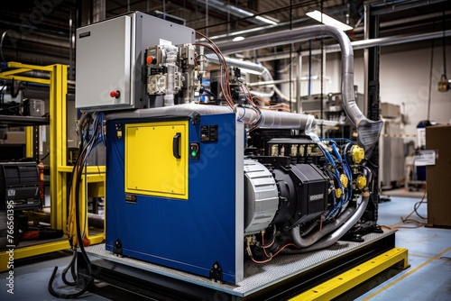 High-Tech Industrial Inverter Amidst a Maze of Machinery in a Manufacturing Plant