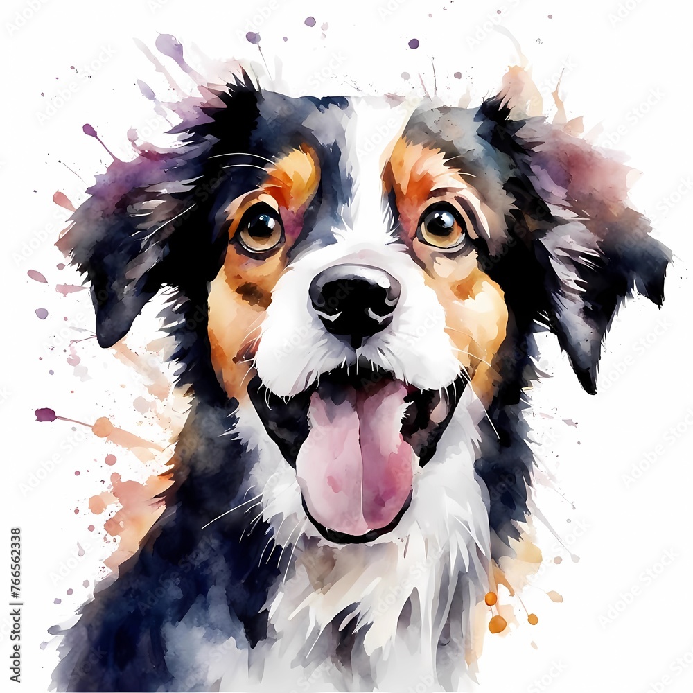 Stunning cute, funny and lovely watercolor style portrait dog with a white background. Generative AI