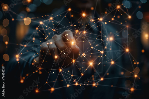 HR Network Structure: Businessman Holding Virtual World for Business Concept and Communication Technology in Management, Recruitment, and Social Networking