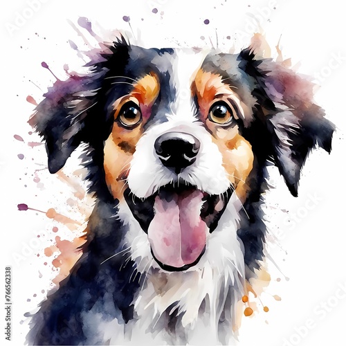 Stunning cute, funny and lovely watercolor style portrait dog with a white background. Generative AI © Karen