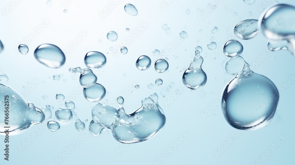 close up of water drops on blue background with blank space for text