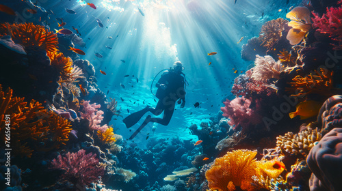 Underwater Exploration Adventure Scuba Diving in Coral Reef